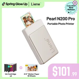 Liene Pearl N200 Pro Portable Photo Printer, Instant Mini Picture Printer for iPhone Smartphone, Thermal Dye Sublimation, Bluetooth Sticker Printer 50 Sheets 2x3 Adhesive Paper & 5 Cartridges, New Drops, Spring Glow Up