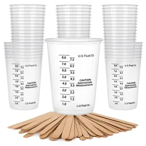 50pcs Clear Plastic Measuring Kit with 50pcs Mixing Sticks - Disposable Cups for Epoxy Resin, Liquid Measuring,DIY Paint, Cooking and Baking Kitchen Set
