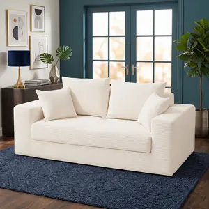 Full Size Foldable Convertible Sofa Bed, Boneless Corduroy Floor Futon Sleeper Couch with 2 Pillows, Multifunctional Folding Loveseat Leisure Sofa, Portable Pull Out Guest Sleeping Bed for Living Room Bedroom Home Daily Use