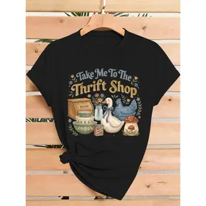 Take Me To The Thrift Shop Vintage Cottagecore Graphic Tee Unisex Top Cute Duck Floral Mushroom Print Oversized Short Sleeve Crewneck Casual Everyday Outfit