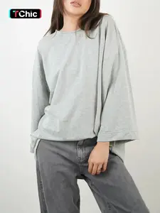 Women's Oversized Casual Basic T-Shirt, Fashion Sporty Loose Fit Top, Three-Quarter Sleeve Beach Vacation Wear, Spring & Fall Clothing