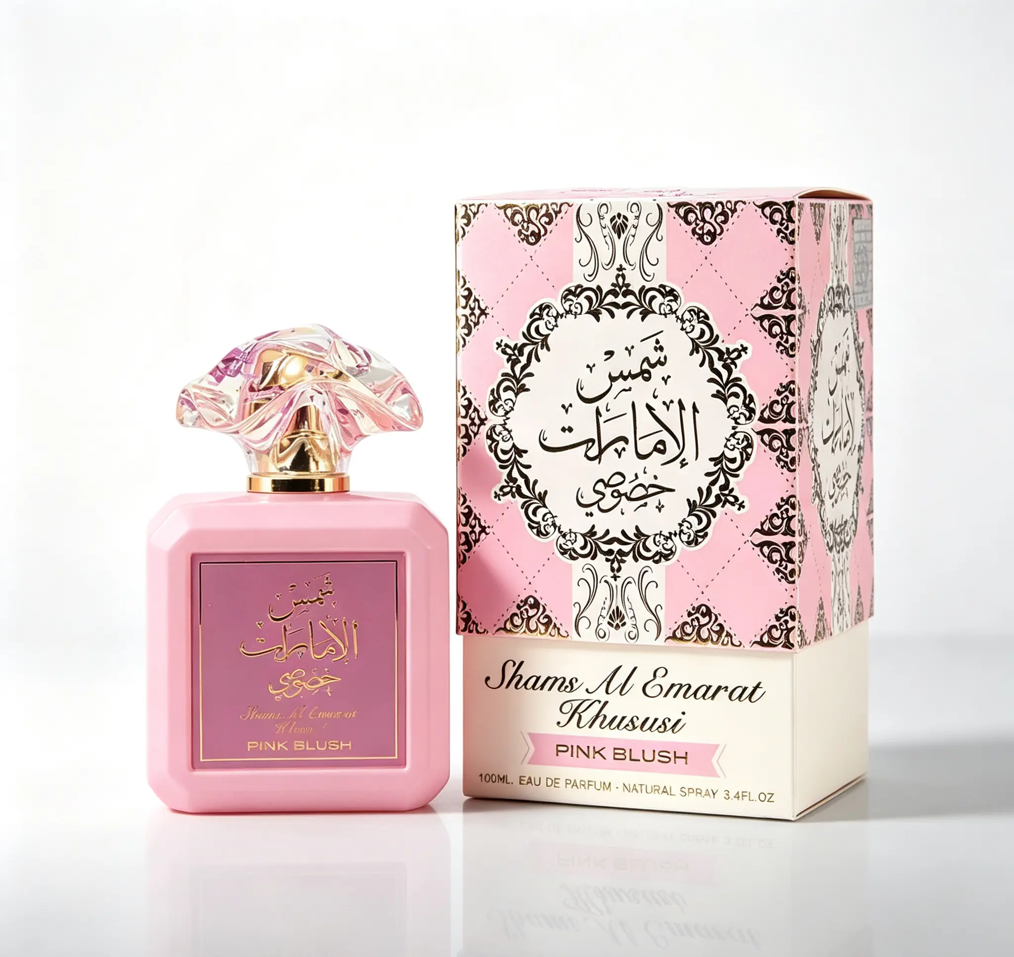 Ard al Zaafaran Pink Blush Shams Al Emarat Khususi 100ml 3.4 FL OZ｜Marshmallow Blush Women’s EDP｜Sweet Romantic Arabian Perfume in Stunning Pink Bottle