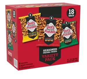Dot's Homestyle Pretzels Variety Pack, Original, Honey Mustard, and Parmesan Garlic Twist Snack, 1oz Individually Sized Bags (18 Count)