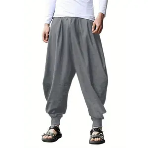 Men's Hippie Harem Pants Loose Linen Bohemian Style Yoga Casual Low-Crotch Trousers
