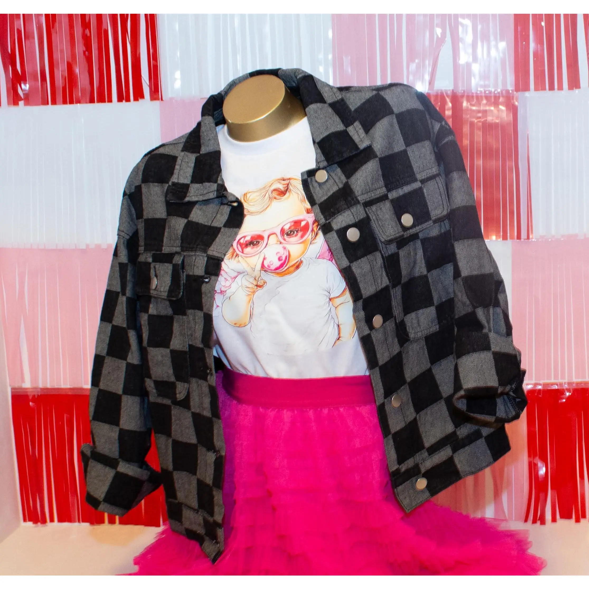 Checkered Denim Jacket
