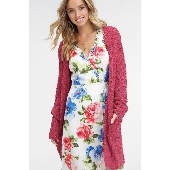 Chunky Popcorn Sweater Cardigans - Ash Rose or Dusty Rose