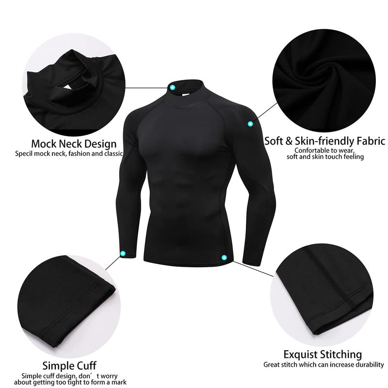 2 Pack Turtleneck Compression Shirts Men Long Sleeve Workout Undershirts for Men Tights Basketball Running Athletic Base Layer Tops workout tops Gym Tee High Performance Activewear