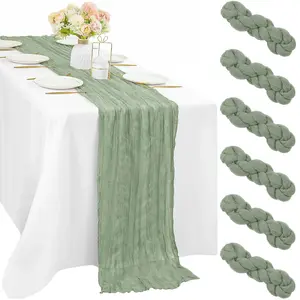 EMBER 6 Pcs Cheesecloth Table Runner 10FT long, 35 x 120 Inches Gauze Boho Fabric Rustic Sheer Runner for Wedding Birthday Baby Shower Party Decor（Asparagus | Dusty Blue | Coral Pink | Maroon | Beige）