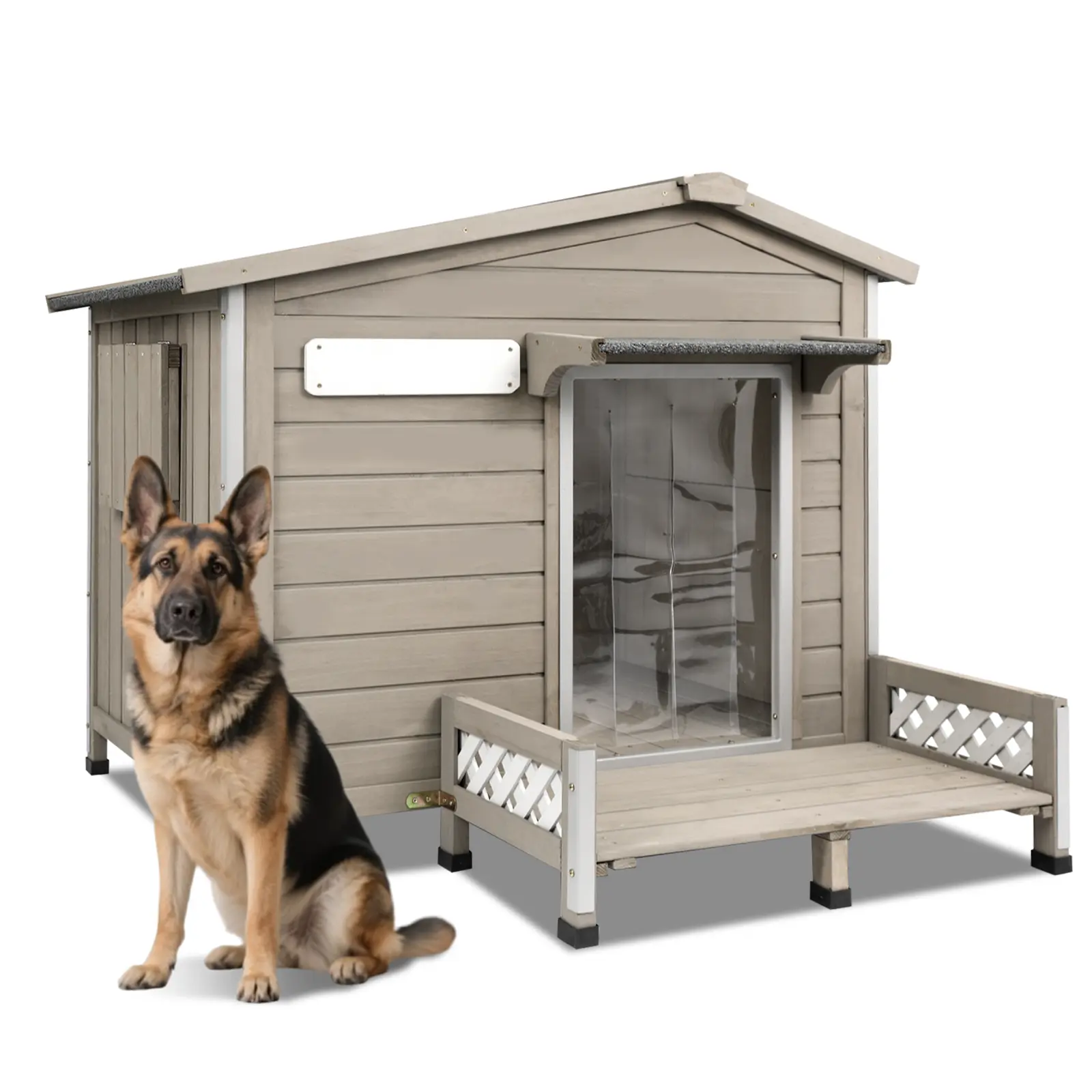 Petscosset Gable Style Outdoor Dog House - Reinforced Heavy-Duty Frame, 9 Support Ft, High Load-Bearing Structure, Insulated Windproof Door - All-Weather Dog Shelter for Patio Deck Balcony Backyard Garden