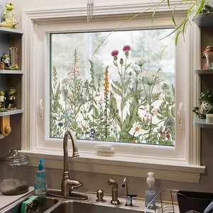 3D Stained Glass Window Film Decorative Privacy Static Cling for Bathroom Front Door Home - Decoration Sticker