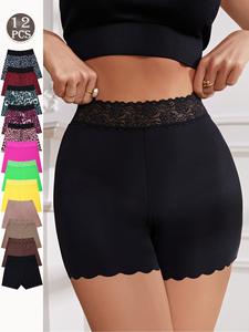 12pcs women's comfortable lace trimmed underwear set seamless panties collection, breathable & stylish design for daily wear