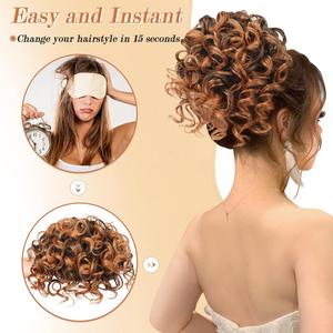 Messy Bun Short Curly Ponytail Extension Elastic Drawstring Loose Hair Bun for Women with Thinning Hair High Temperature Synthetic Fiber Hair Bun Extension 80g Brown Mixed Dark Blonde Pre Cut Closure Invisible Hairpiece