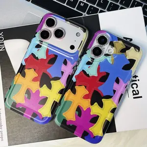 INS Cute Colorful Denim-Style Cross Pattern Phone Case for iPhone 16/15/14/13/Pro Max Plus Pro Stylish Cool  Cute for Girls Soft Silicone Back Cover