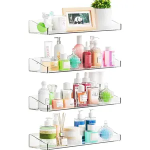 Yieach 4 Pack Adhesive Clear Bathroom Shower Shelves,No Drill Acrylic Shower Wall Caddy,Bathroom Shelf,Floating Shelves for Inside Shower Wall Organizer and Storage for Makeup,Perfume,Shampoo Holder