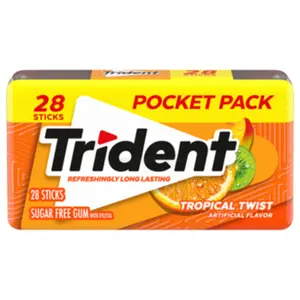 2x Trident Pocket Pack Tropical Twist Sugar Free Chewing Gum - Fruity Flavor Snack Mints Candy 28ct