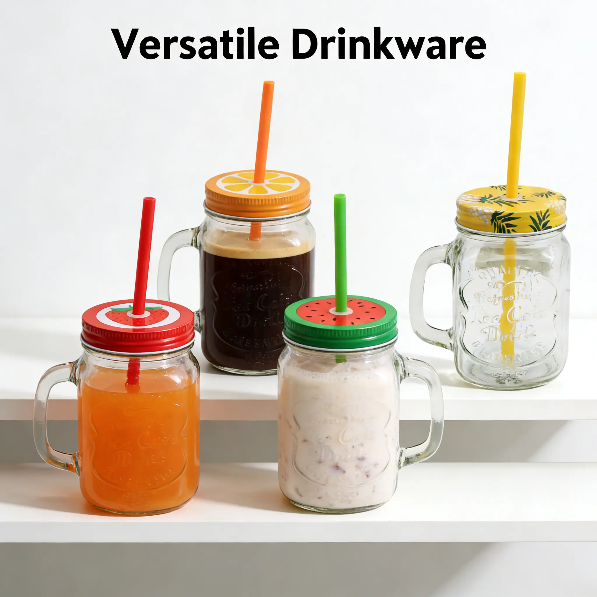 16oz Reusable BPA-Free Glass Mason Jar Glass Water Bottle - Leakproof Clip-On Drink Container, Cold/Warm Ready with Straw for Iced Drinks, Fruit Slices