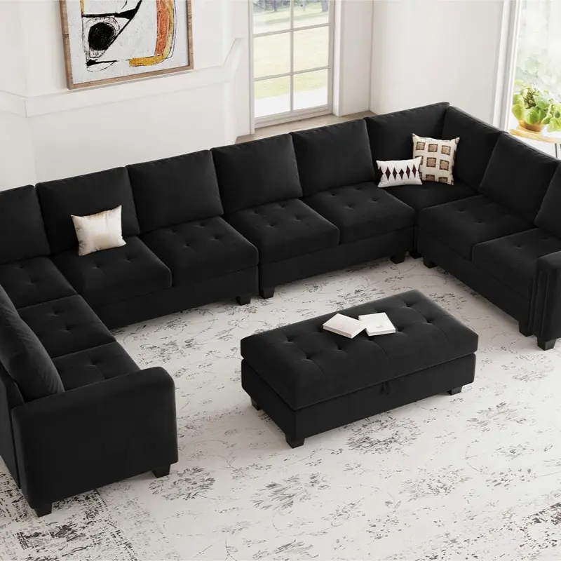 Belffin Oversized Modular Sectional Sofa U Shaped Sofa Set with Storage Ottoman Convertible Sectional Sofa with Chaises for Living Room Black