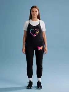 【Plus Size】 Butterfly Print Overalls Jumpsuit, Casual Comfy Sleeveless Jumpsuit for Daily Wear, Women's Plus Clothing for All Seasons