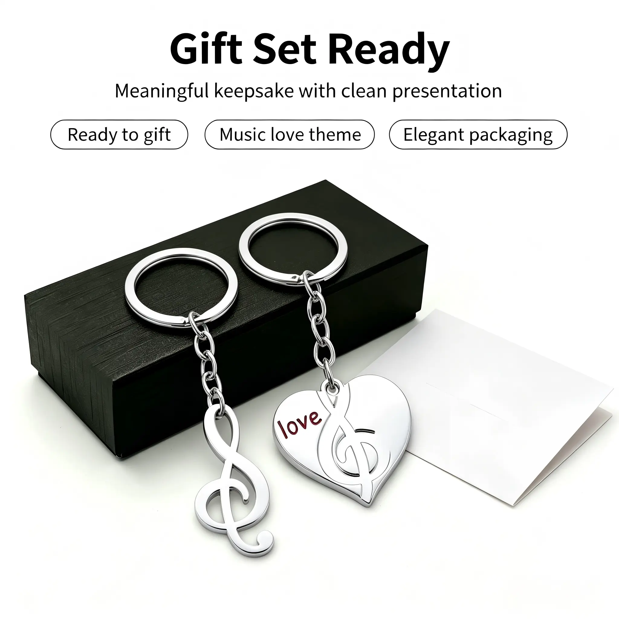 2 Pack Matching Couples Keychain, Split Heart & Music Note Keychain Set, Romantic Love Puzzle Keychain for Boyfriend Girlfriend, Valentine's Day Gift for Music Lovers, Bag Charms Accessories