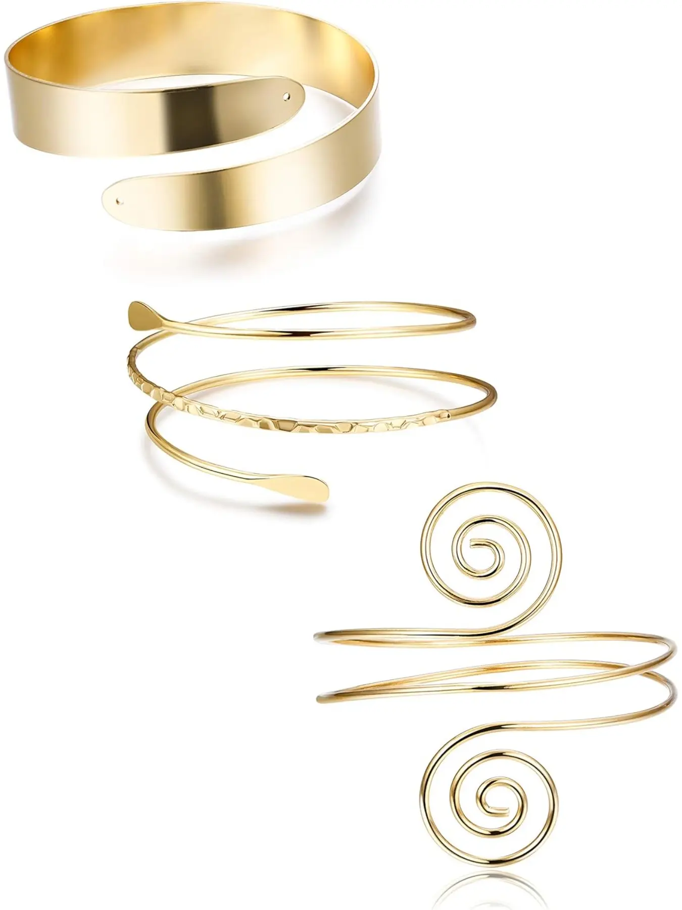 Arm Cuff Upper Arm Band for Women Gold Arm Cuff Bangle Bracelets Adjustable Bangles Adjustable Coil Swirl Armlet ArmBand Jewelry,3-4Pcs Double Layered Bracelets Cuff Bangle Set