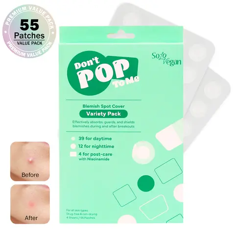 [SoloVegan] 55/110/165 pcs Acne Pimple Patch for Zits and Blemishes, Invisible Hydrocolloid Spot Cover Acne Treatments Products - Don't Pop to Me