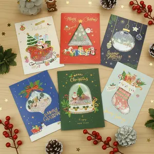 Christmas Shaker Greeting Cards – Set of 6 Large Designs with Glitter Snow Effect