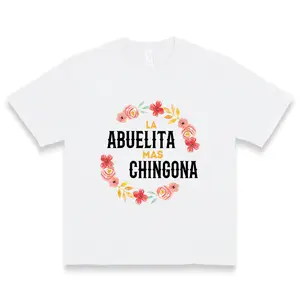 La Abuelita Mas Chingona Floral Wreath Cotton Tshirt For Latina Grandma