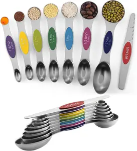 Pack of 8 Stainless Steel Magnetic Measuring Spoons Set,  Stackable, Adjustable Teaspoon and Tablespoon Measure Spoon with Leveler, Kitchen Gadgets