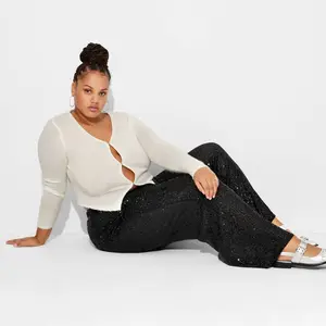 Women's Mid-Rise Wide Leg Holiday Sequin Pants - Wild Fable