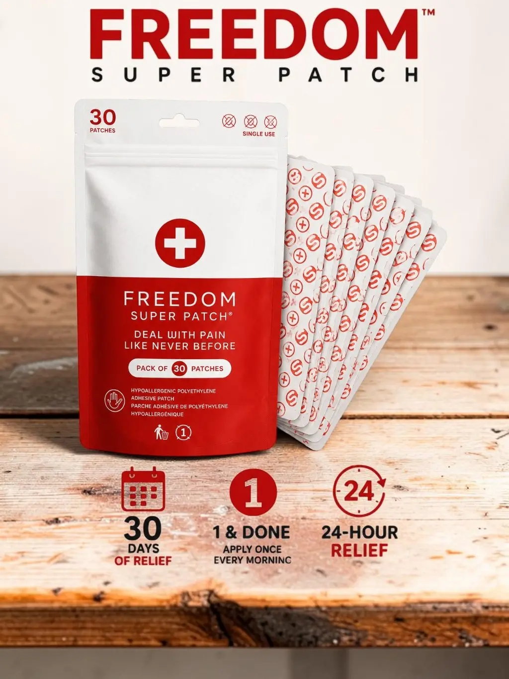 CoachRelief Freedom Patch 30 Pack, Last 24 hours Helping to calm Nerve Signals and giving you Natural Relief