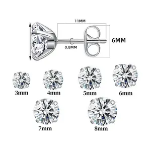 Cubic Zirconia Stud Earrings Set for Women and Men, 6 Pairs Sparkly Round Studs in 3mm 4mm 5mm 6mm 7mm 8mm, Sterling Silver Posts, Classic Minimal Earrings for Everyday Wear and Multiple Piercings