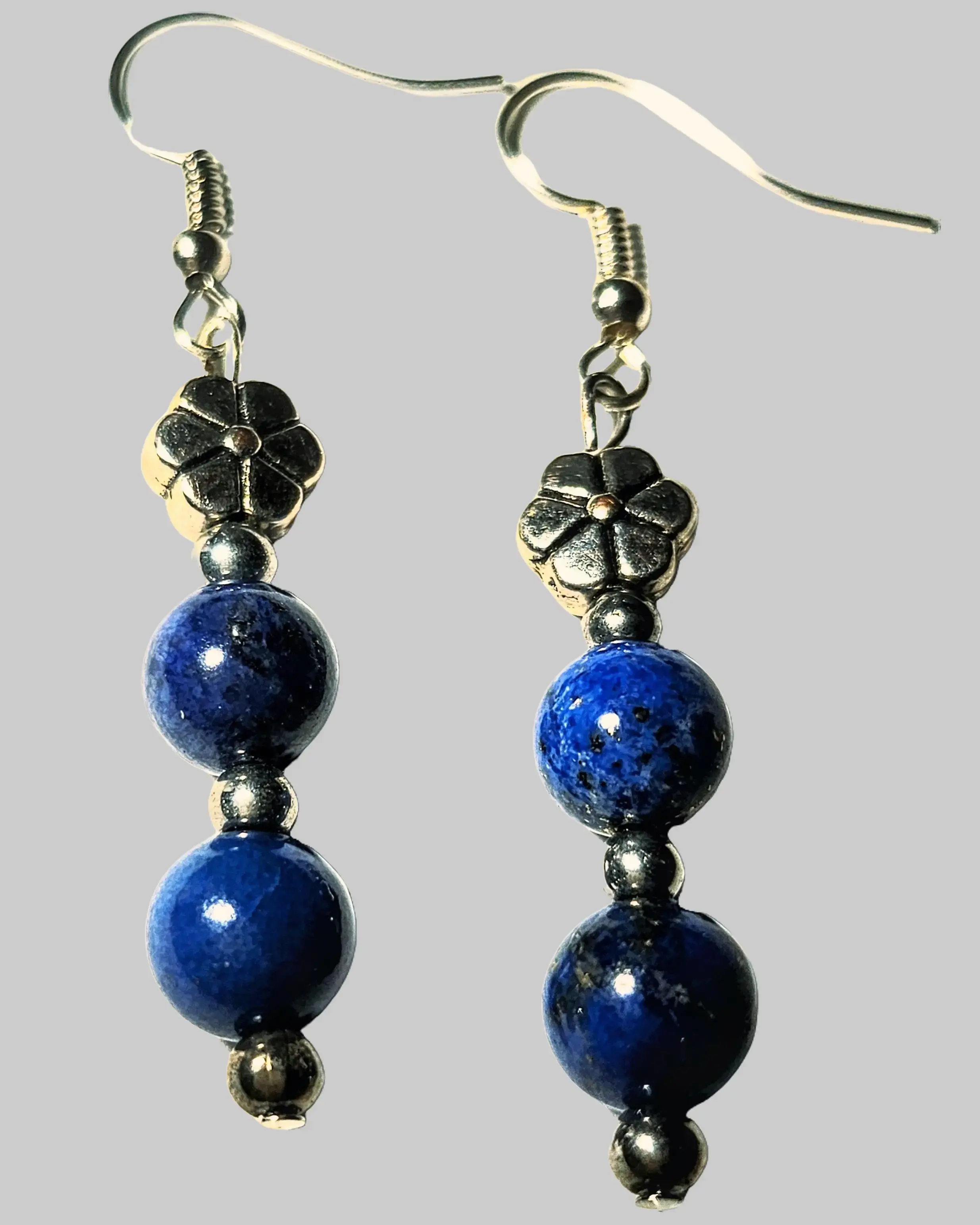 Lisa's Handcrafted Lapis Lazuli Dangle Earrings, 3" Long Bead-Art Jewelry for Truth and Self-Expression