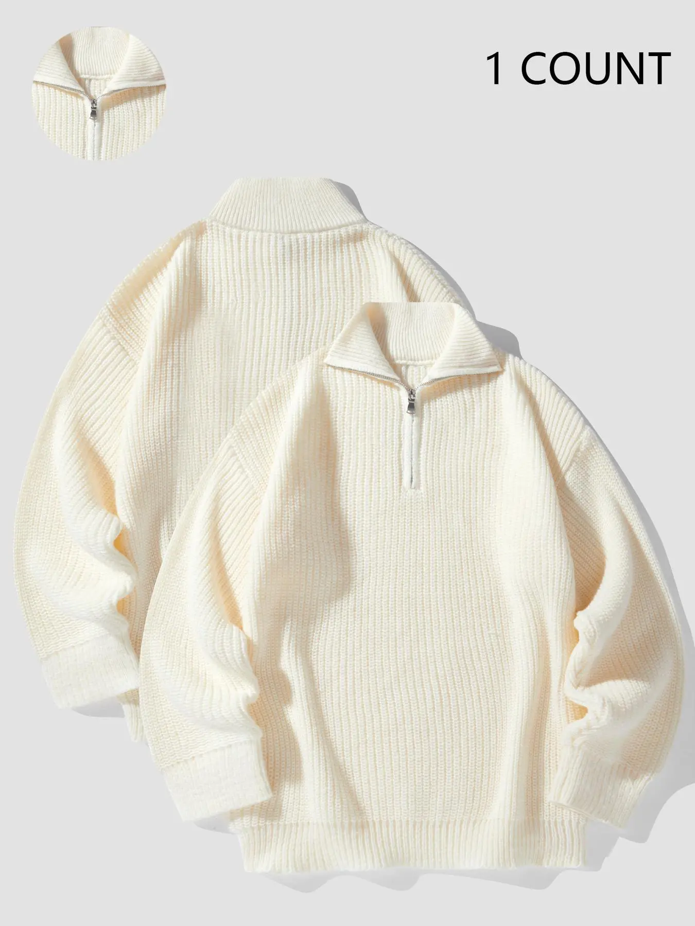 Men's Solid Zip Up Funnel Neck Sweater, Regular Fit Casual Long Sleeve Jumper for Fall & Winter, Men's Knitwear for Daily Wear, Ribbed Sweater Tops