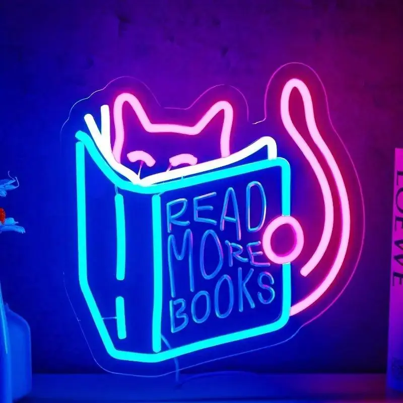 Creative Cat & Book Design Neon Sign, USB Powered Neon Light, Decorative Neon Sign for Home, Bedroom, Living Room, Study Room, Library, Modern Mood Lighting, Neon Accent Lights, Atmosphere Lighting, Electronic Lights