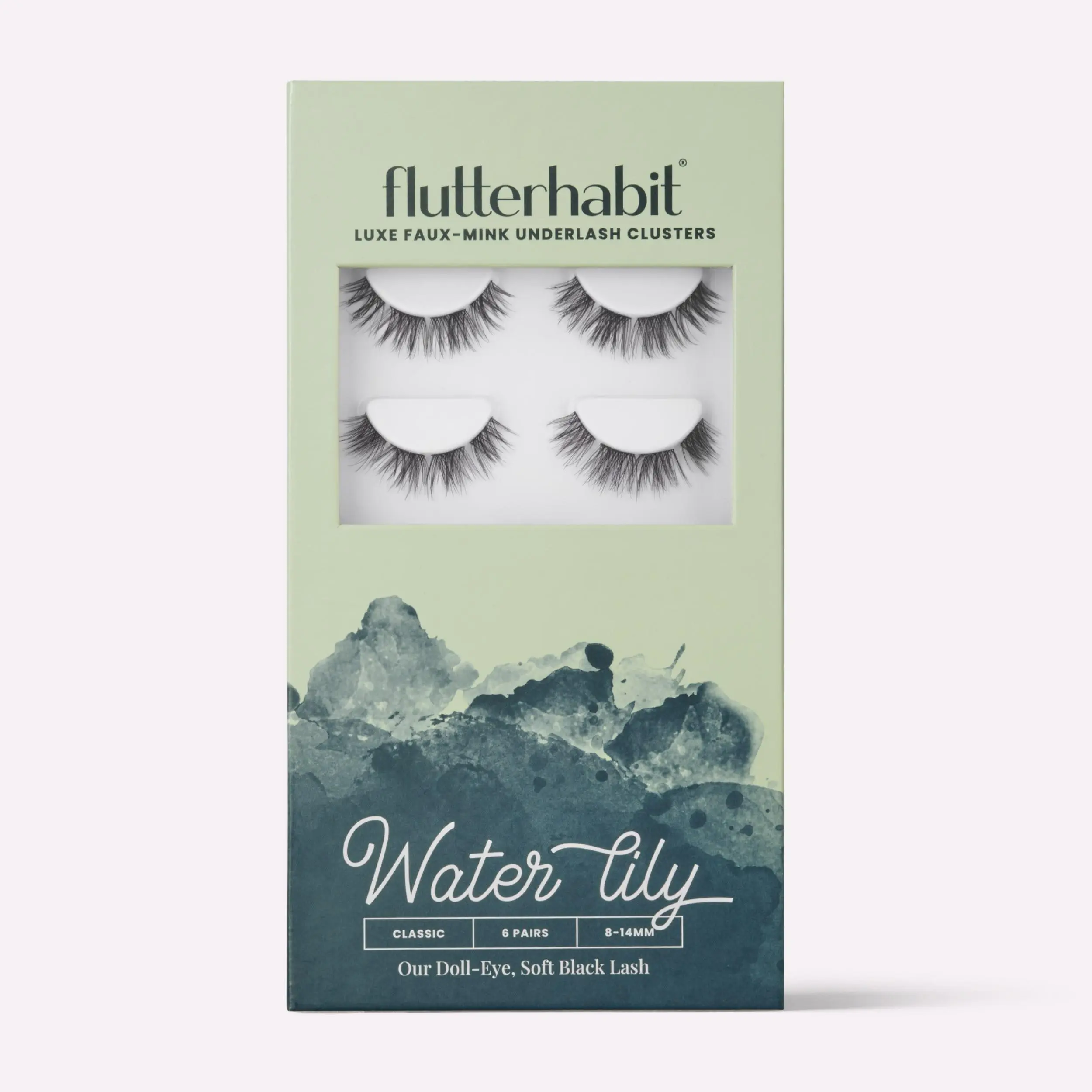 FlutterHabit Water Lily 6-Pack DIY False Eyelash Extensions 8-14mm Classic C Curl Mixed Black Brown Under Lash Application Method