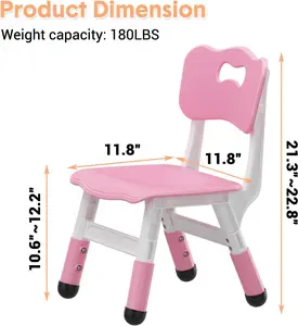 3 Level Height Adjustable Plastic Chairs with Non-Slip Pads, Max Load 180 Lbs, Durable, Lightweight  Seats  Classroom & Home Use, 2 Pack