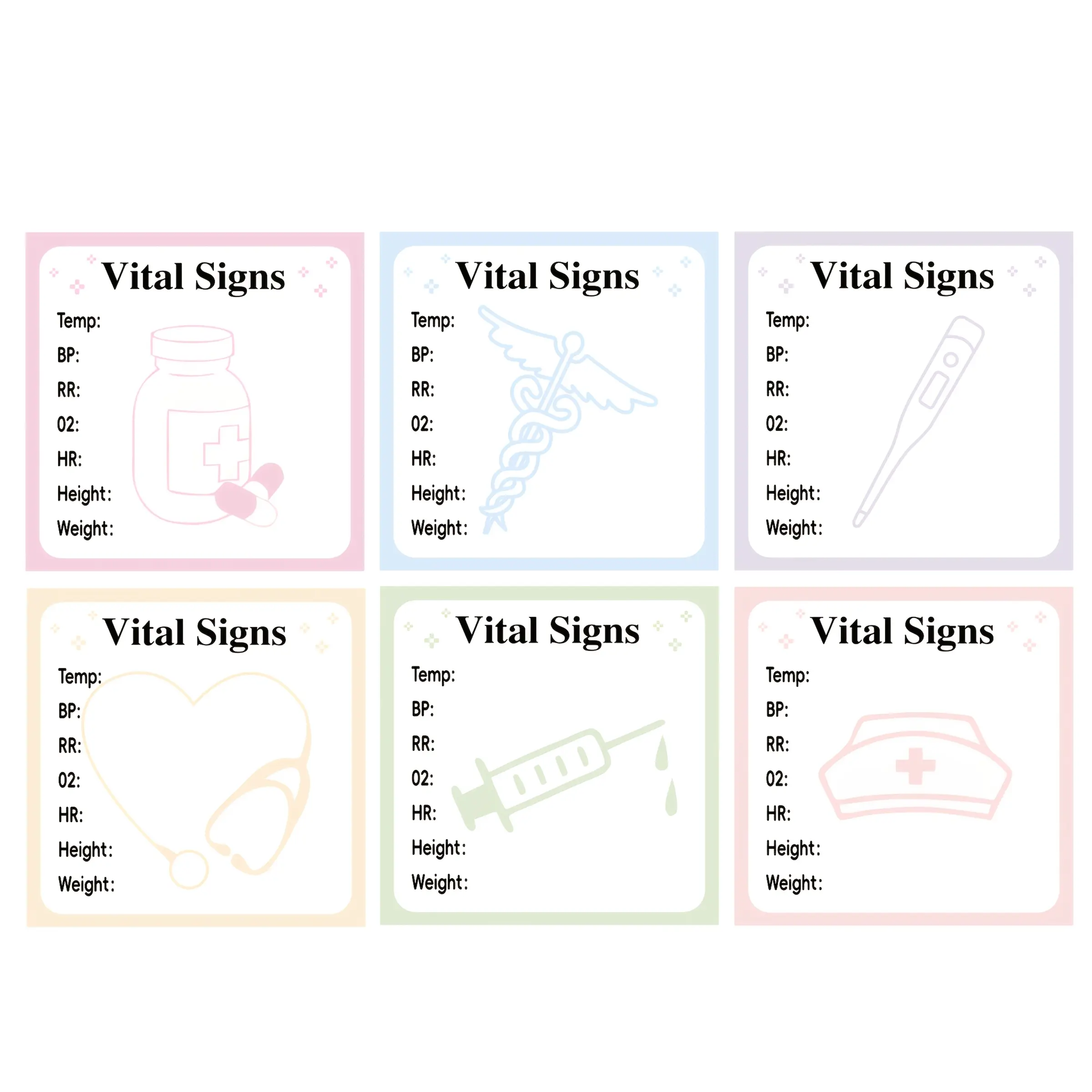 6/12 Pcs Medical Record Sticky Notes Set, Sticky Labels, Includes Labels, Heart Rate Blood Pressure Oxygen Saturation Temperature Height Weight Self-Adhesive, Health Tracking, 30 Sheets Per Book