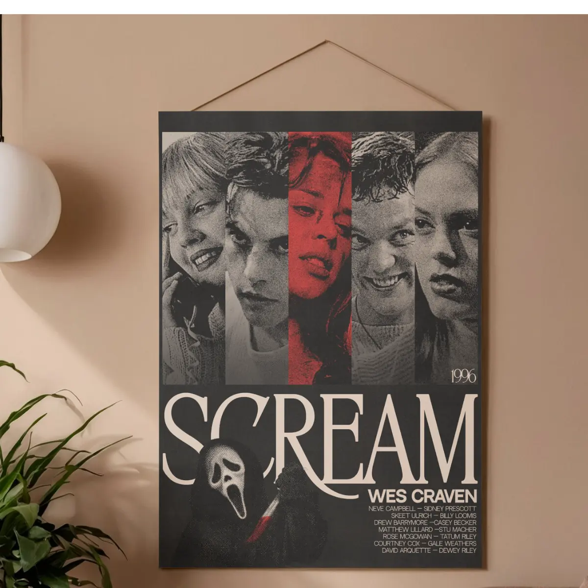 Retro Horror Movie Poster, Scary Mask Wall Art, 90s Slasher Film Decor for Halloween and Horror Fans