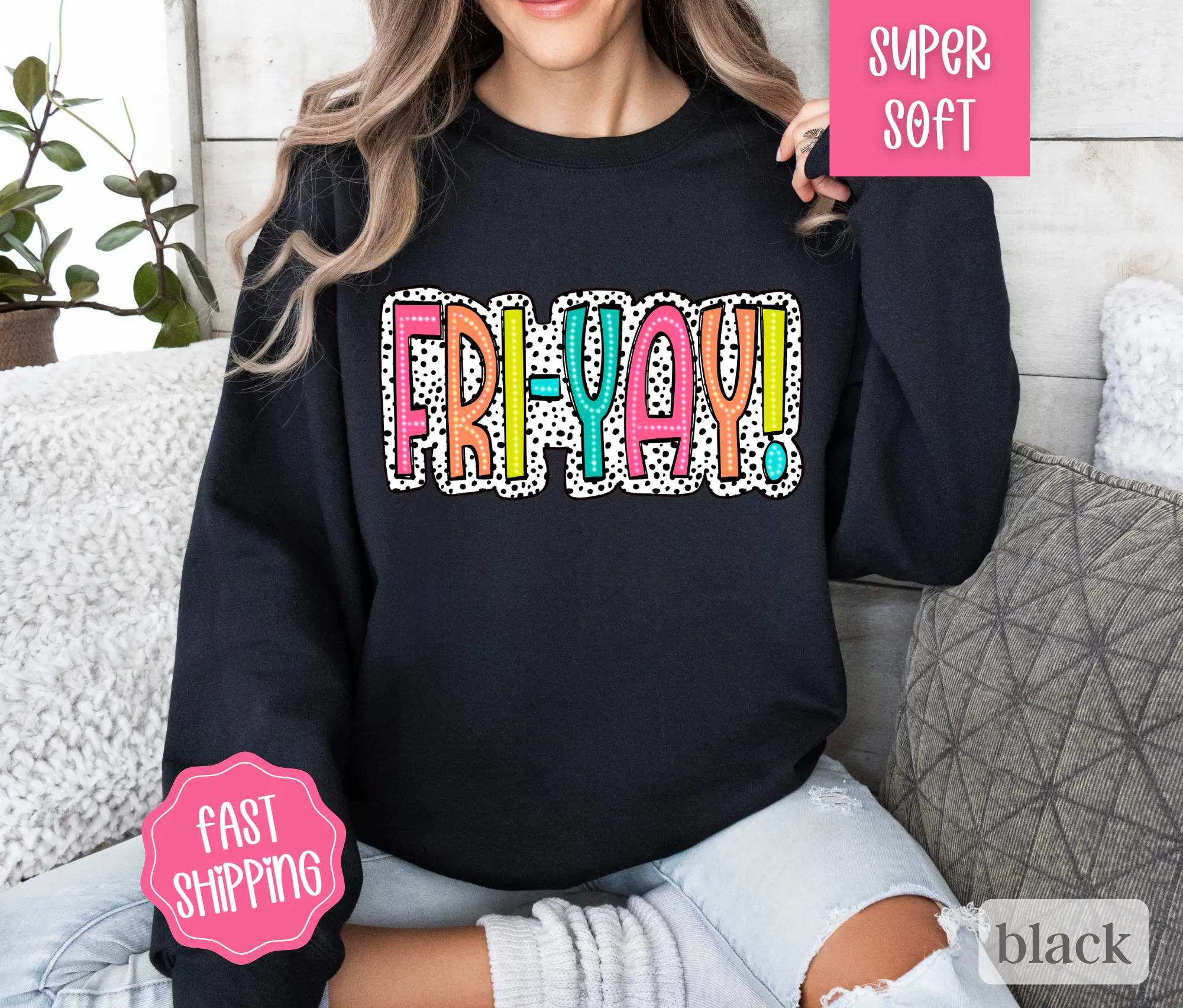 Fri-Yay Sweatshirt, Teacher Sweatshirt, Friday Sweatshirt for Teacher Appreciation Gift, Oversized Sweatshirt, Gift for Teacher, Yay Friday Collar Crewneck