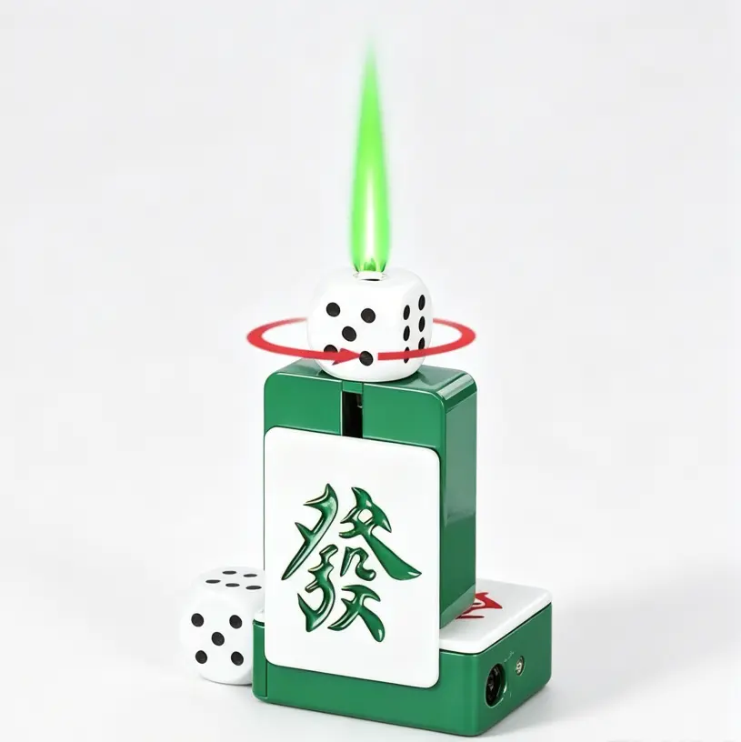 New Mahjong Pattern Fortune Lucky Refillable Lighter (Butane Not Included), Unique Novelty Fidget Stress Relief Toy, Multi-Purpose Ignition Tool for Kitchen, Outdoor Activities and Candle Lighting, Perfect Birthday Present
