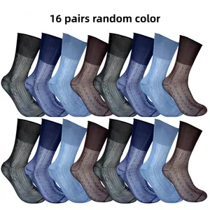 16 Pairs Random Color Mens Ultra Thin Dress Socks Silk Sheer Business Socks Soft Nylon Work Trouser Sox Mid Calf