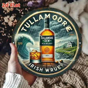 Vintage Irish Whiskey Tin Sign 8x8 Inch Rustic Round Metal Wall Decor for Pub Home Bar Man Cave Retro Kitchen Themed Housewarming
