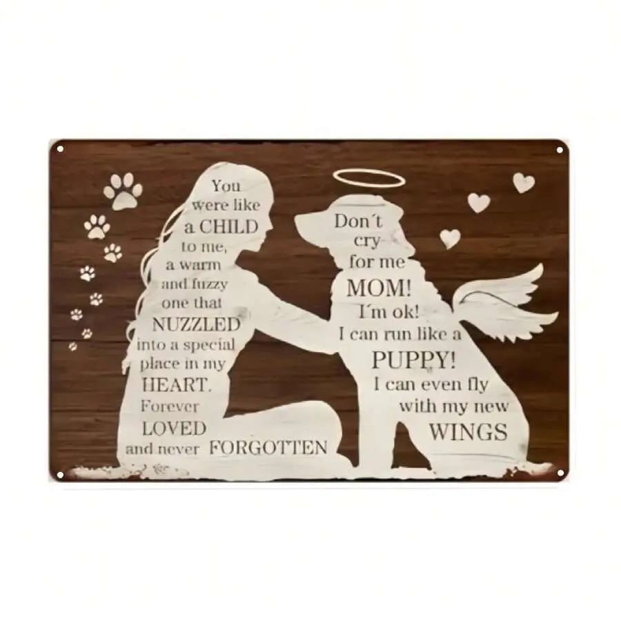 Personalized Paw Pet Memorial Tin Sign - Custom Engraved Letter 8x12 in Metal Plaque, Dog Loss Sympathy Gift, Home Decor Wall Decoration