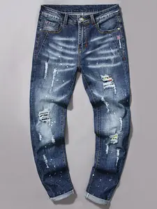 Men's Regular Fit Ripped Straight Leg, Casual Comfy Denim Pants for Daily Wear, Fashion Men's Bottoms for All Seasons, Distressed Jean