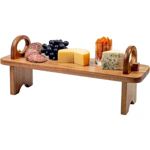 Acacia  Serving Board on Stand  Contemporary Raised Wooden Serving Platter  Elegant Hand-Finished  Decor Counter Shelf Organizer & Cheese Charcuterie Boards - 16.5 x 5.5 x 6.7 inches