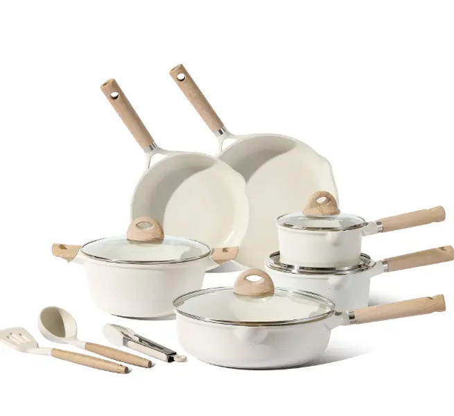 Carote Nonstick Pots and Pans Set,13pcs Induction Kitchen Cookware Sets White Granite