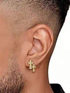 Double Cross Stud Earrings, Unique Cross Design, 14k Gold Diamond Stud Earring, Unisex Vintage Hip Hop Punk Style Jewelry Accessory, Lightweight Feel