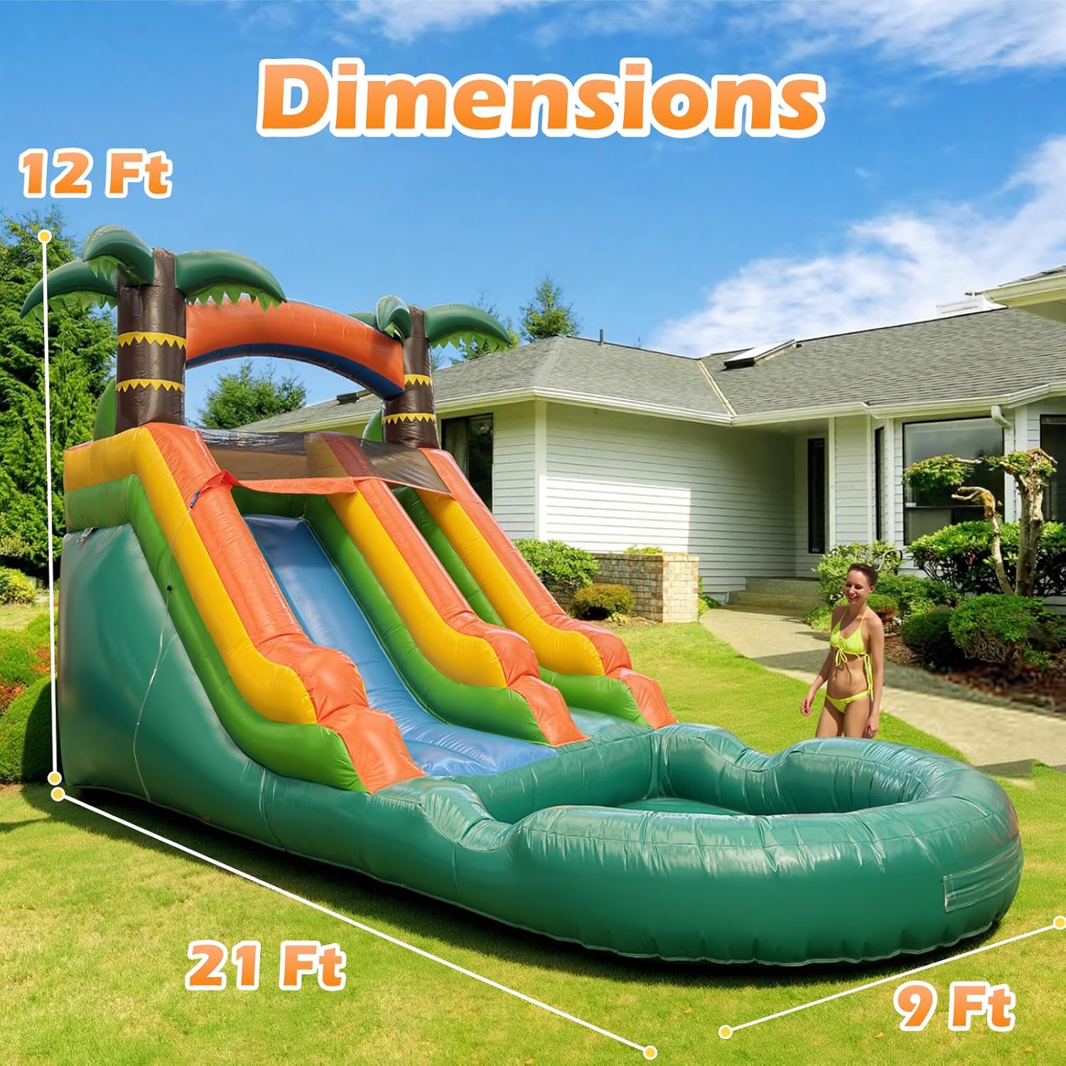 Water Slide Commercial, 21FT Big Water Slide for Kids and Adults with Powerful 950W Blower & Water Tube,100% Commercial Grade PVC Inflatable Adult Water Slides with Splash Pool (Green, 21x12x9FT)