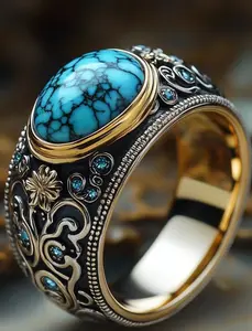 Men’s Turquoise Ring – Vintage Gentleman Fashion Statement Jewelry