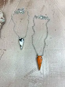 Handmade Sterling Silver Orange Mojave Turquoise, White Buffalo Turquoise Necklace with Signed Nizhoni